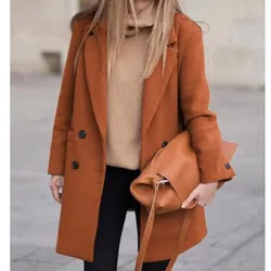 Outerwears Winter Street Women's Jacket Lined Elegant Style Lapel Coat Double Breasted Minimalist Women's Jackets Trench