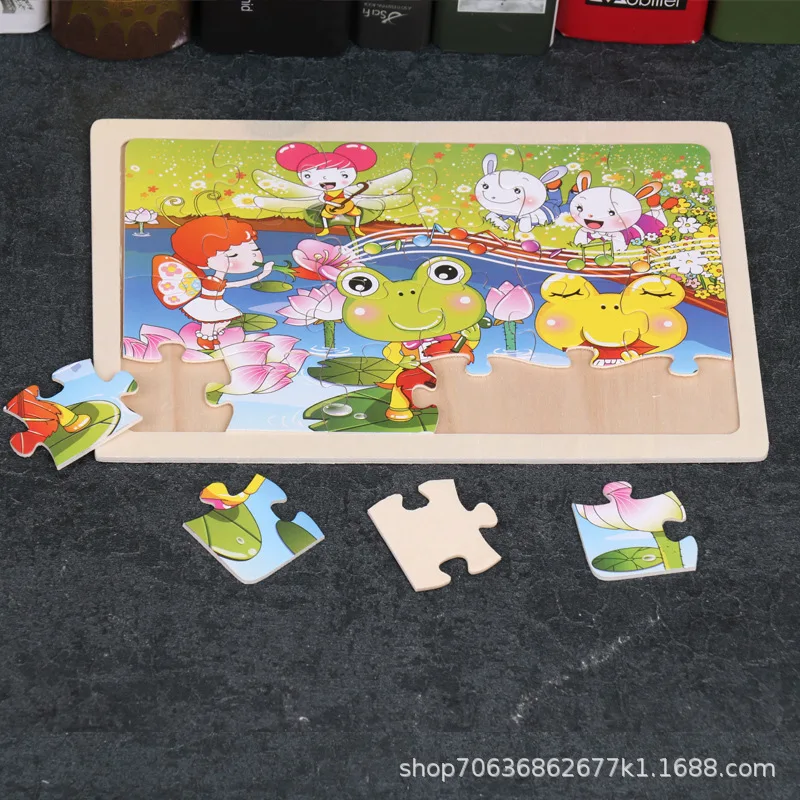 Puzzle in legno da 24 pezzi con cornice per tronchi, puzzle aereo per cartoni animati con animali per bambini, giocattoli educativi in legno per la prima educazione