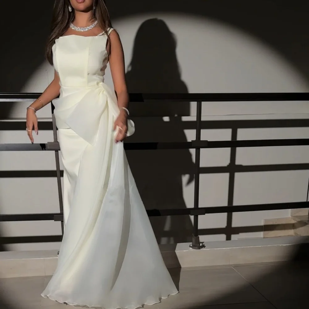 

Customized Modern Style High Quality Organza Pleat Bow Straight Scoop Neck Long Dresses Bespoke Occasion Dresses Sizes Available