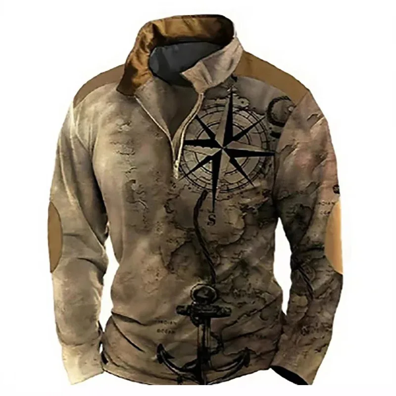 Spring Autumn Men Clothes Long Sleeve 3D Digital Print 100% Polyester Elastic and Suitable for Sports and Casual Wear