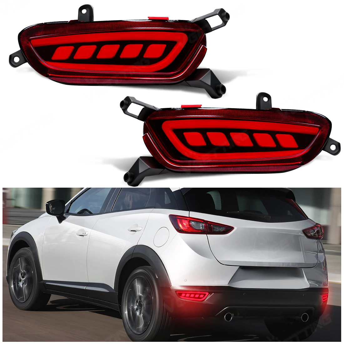 LED Rear Bumper Reflector Lights For Mazda CX-3 CX3 2015 2016 2017 2018 2019 Brake Warning Dynamic Turn Signal Lamps Left/Right
