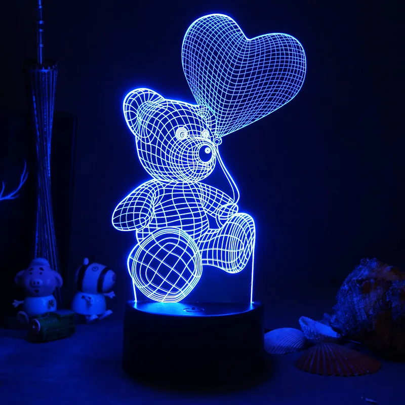 Lampada 3D LED Nightlight Balloon Bear per la decorazione domestica di natale regalo carino per i bambini