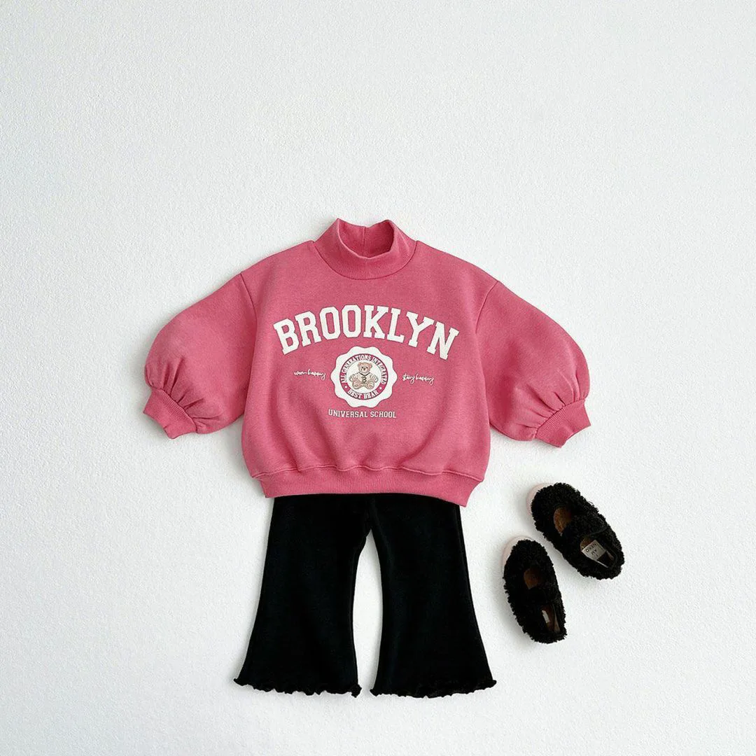 Korean Spring Children Girl 2PCS Clothes Set Cotton Letter Sweatshirt Solid Flared Pant Toddler Girl Outfit Kids Girl Tracksuits