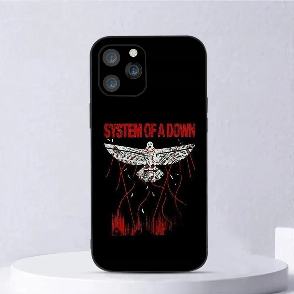 S-System of a Down Rock Band Phone Case For iPhone 15,14,13,12,11,Plus,Pro Max,XS,X,XR,SE,Mini,8,7 Soft Silicone Black Cover