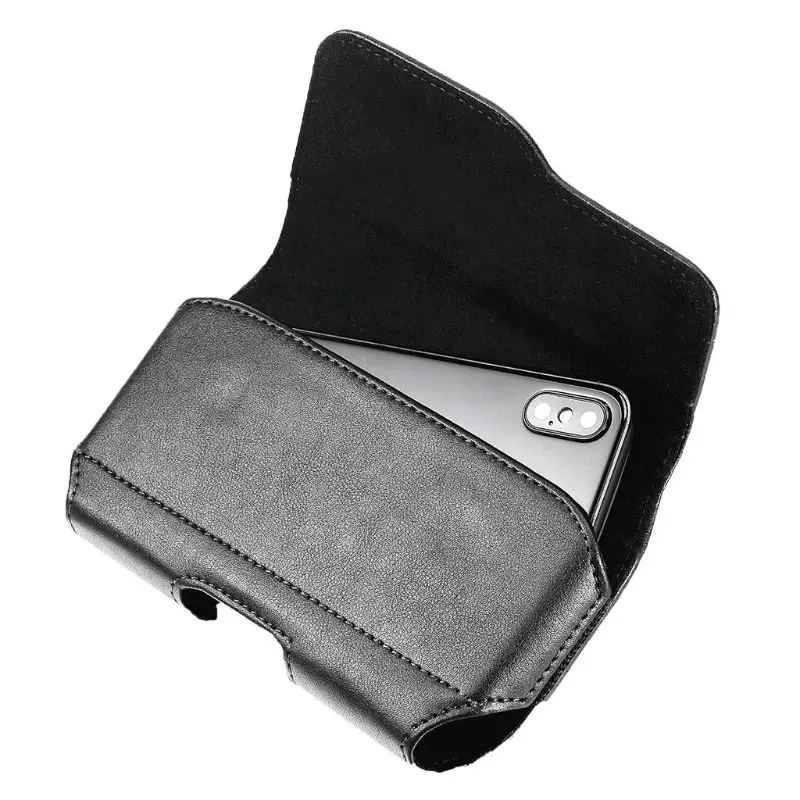 Cinto couro horizontal para estojo coldre bolsa suporte telefone para homens trave