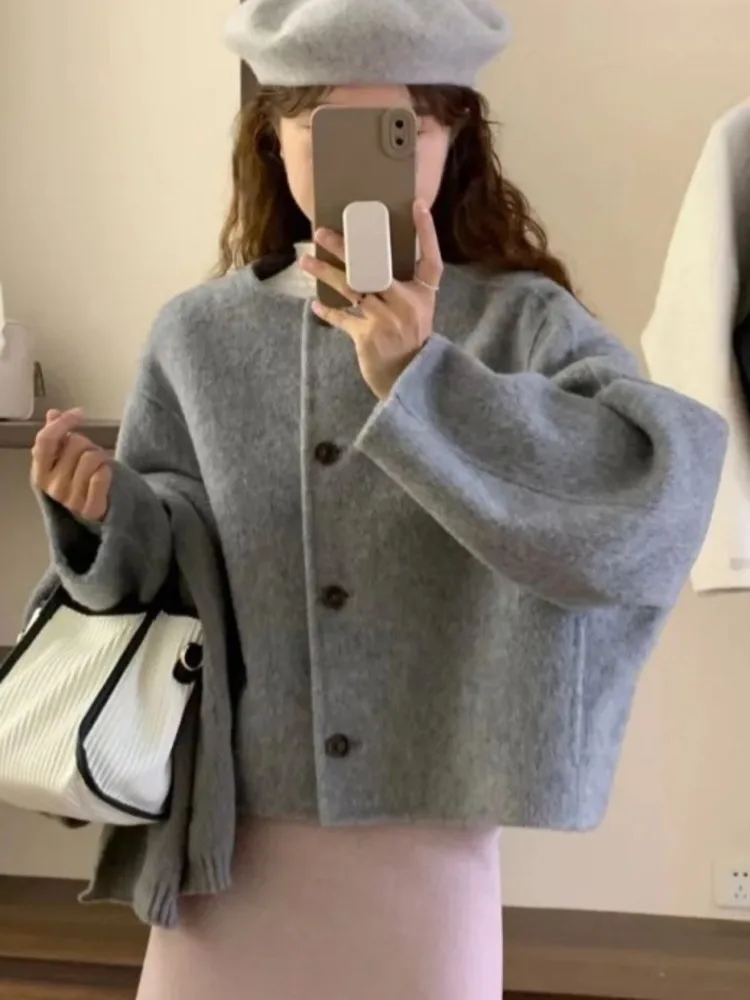 ZMEENNA Damen-Jacke aus Wollmischung, lockere Passform, lange Ärmel, Knopfleiste vorne, lässig, schick, Herbst-Winter-Oberbekleidung, warm, ZM3421