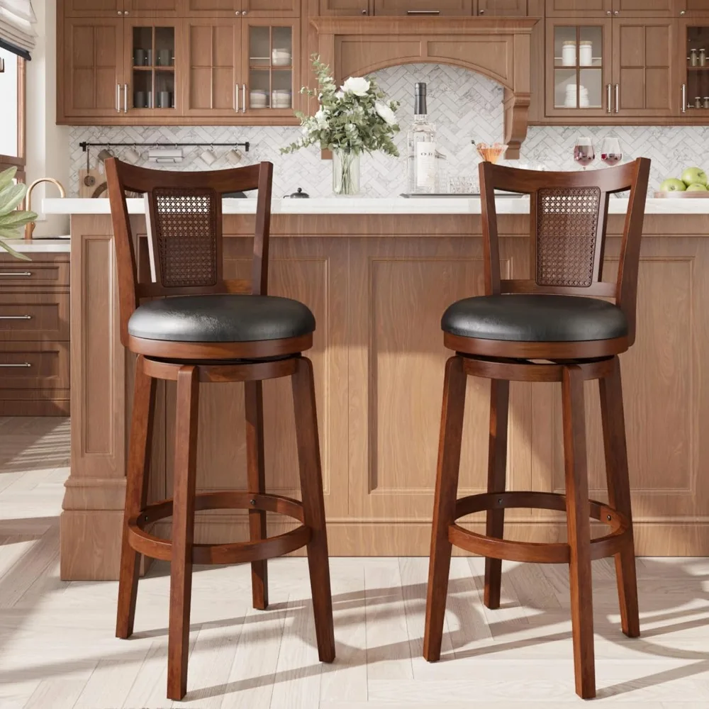 

Swivel Bar Stools with Backs, 30 Inch Bar Stools Set of 2, Wooden Bar Stools, 360 Degrees Swivel Chairs