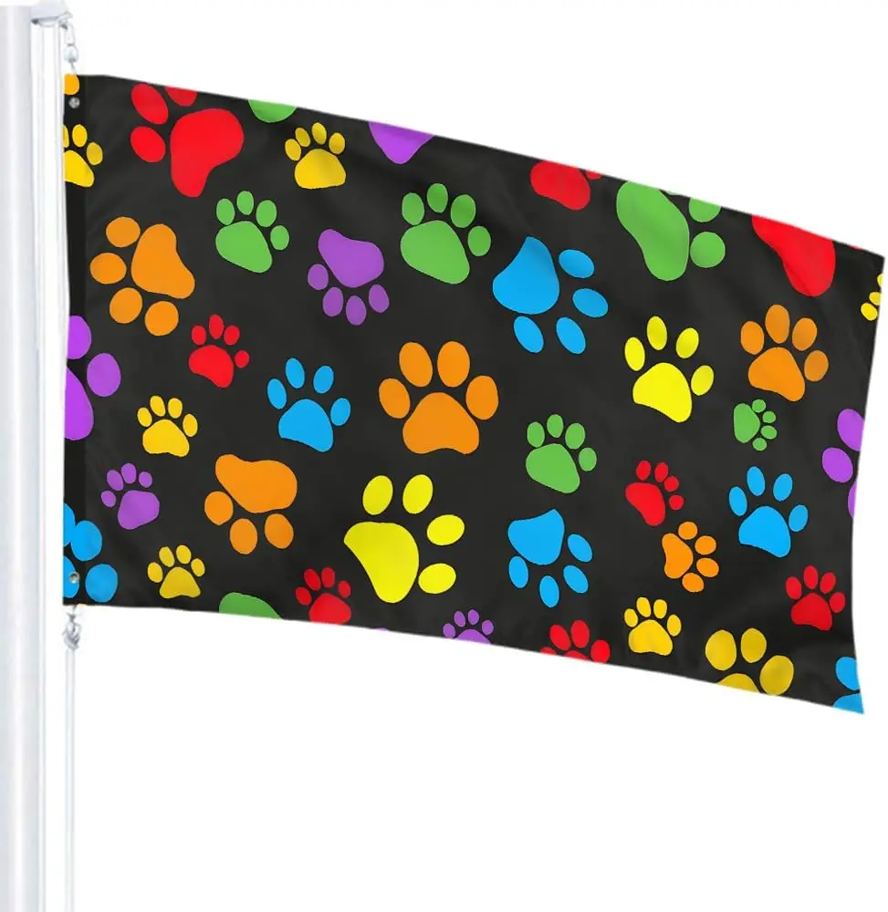 Colorful Dog Paw Flag 3x5 Ft Outdoor paw print colored Garden Flags House Flags Banner Decor For Courtyard Porch Lawn