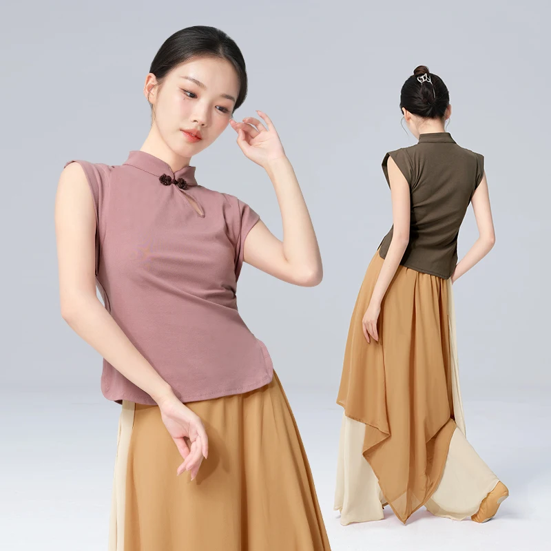 Women Dance Tops New Chinese Cheongsam Collar Clasp Dance Tops Stand Up Collar Classical Dance Costumes Waistcoat
