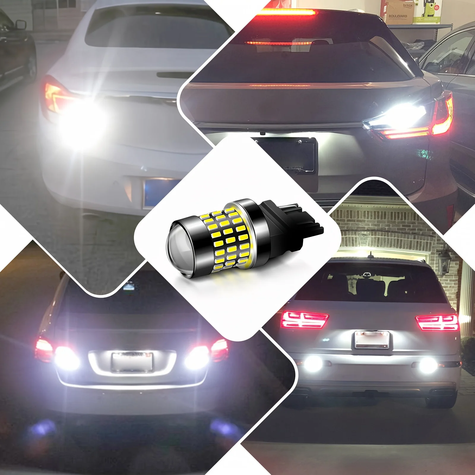 4pcs 3157 3156 4157 3057 T25 LED Bulbs With Projector 12-24V 4W Super Bright For Turn Signal Backup Reverse Tail DRL Brake Light