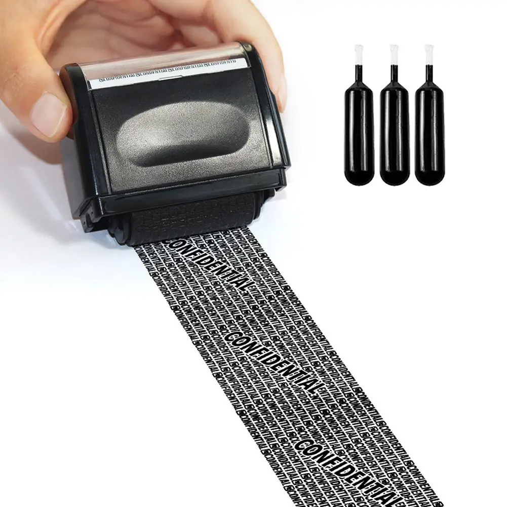 Identity Protection Roller Stamp Confidential Seal Privacy Security Stamp Refill Ink Kit for Express Parcel Address