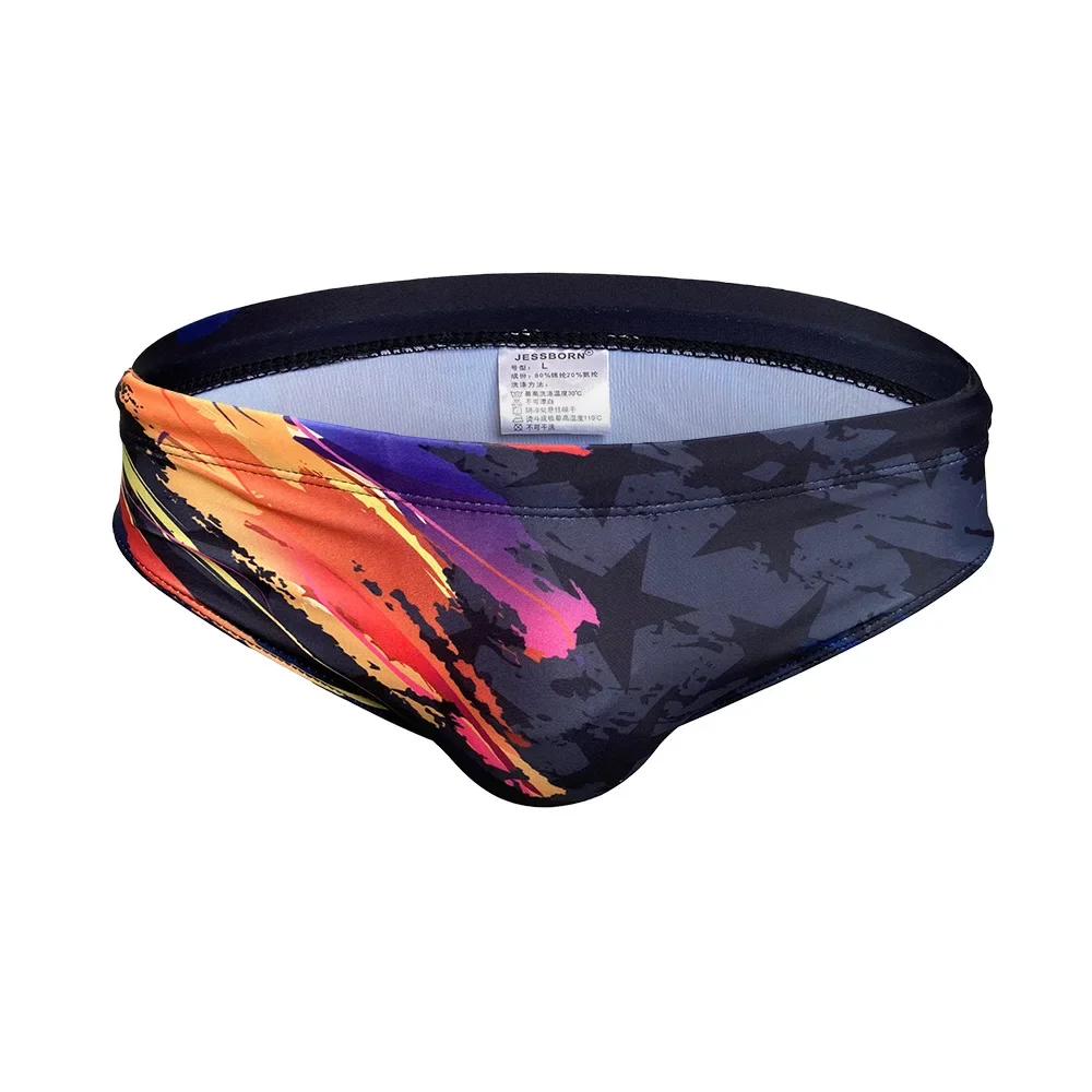 

2025Professional swimming trunks youth training men's swimming trunks fashion printed European and American briefs 10062
