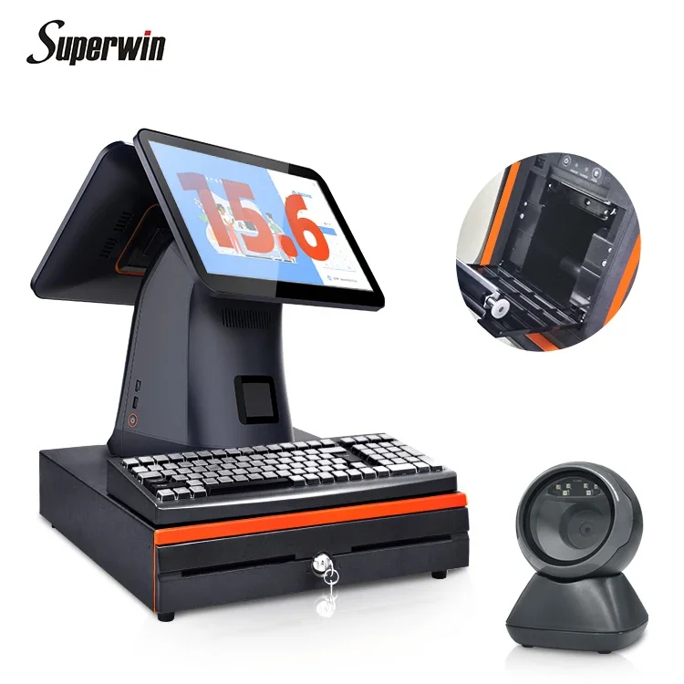 ZXY Superwin CY-85 Win7/win 10 System Pos Terminal with 15.6 Inch Multi Touch Screen with 58mm/80mm Business Tablet PC Hard 64GB