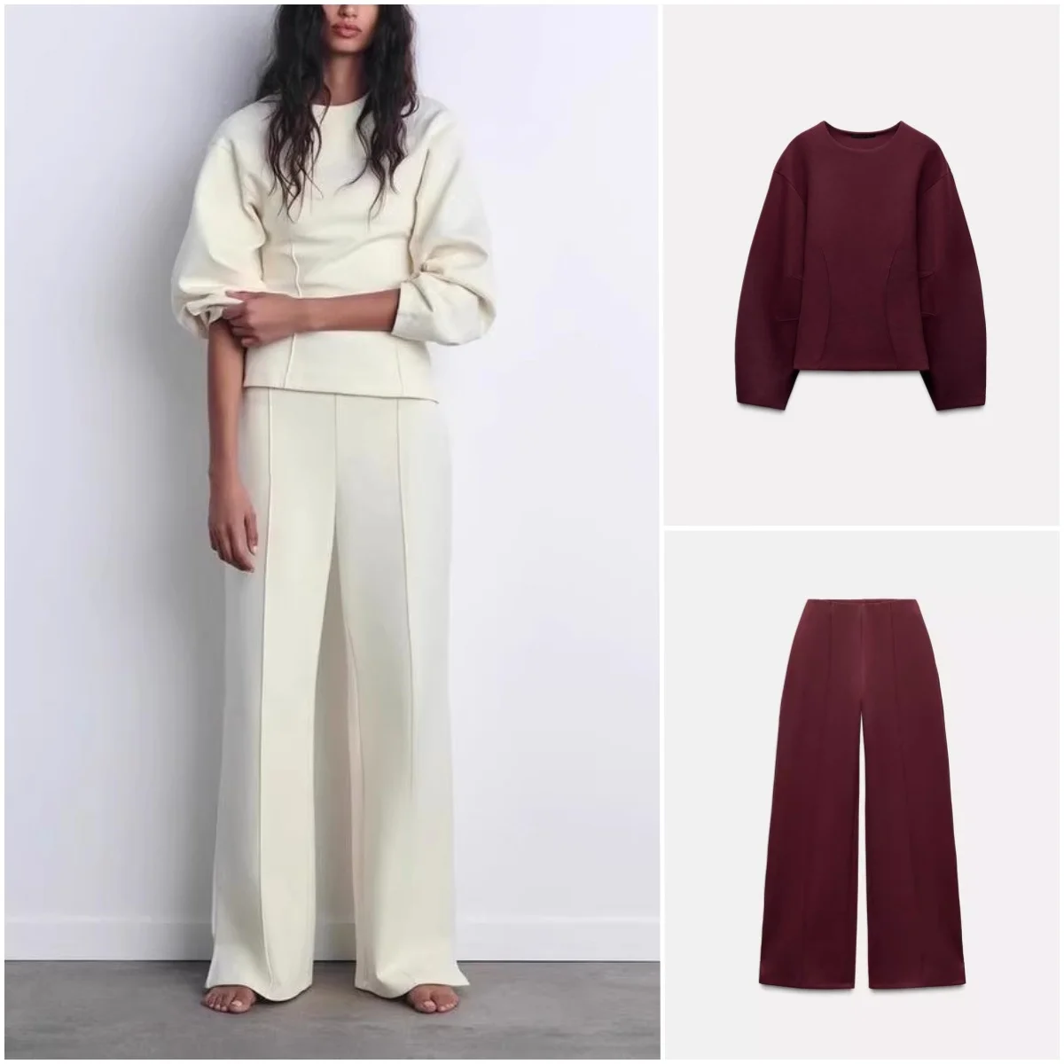 

Comfortable Elastic Sweatirt round Ne Long Pants Double-sided Fabric Slim Fit Spring Summer Casual Sportswear Set