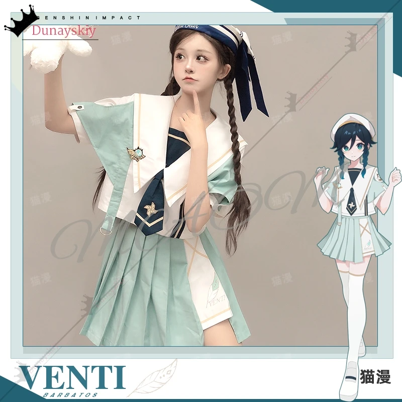Anime genshin impacto cosplay venti feminino jiakei vestido trajes jaqueta solta casaco com capuz manga curta saia conjunto disfarce outfit