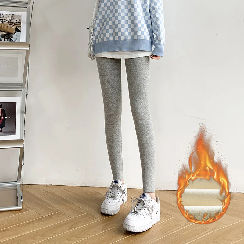 Women in Autumn and Winter Can Wear Long Pants Warm Pants Gray Brushed Cotton Pants High Waisted and Thick Fleece Leggings