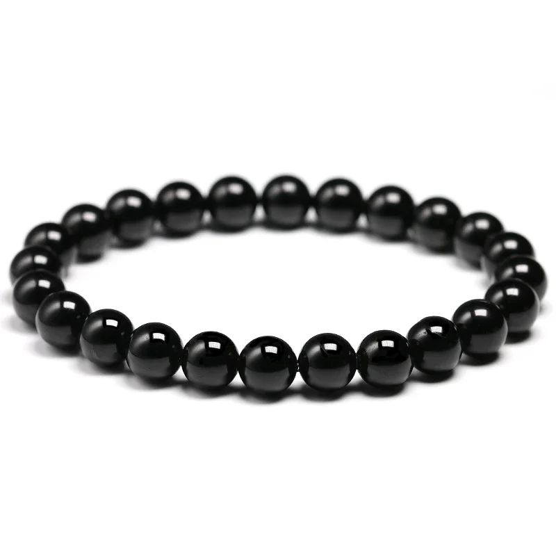 

TUES Natural Black Tourmaline Bracelet 6 8 10 Mm Stone Beads Bracelet Gem Stone Energy Bracelet Men Yoga Handmade Women Gift