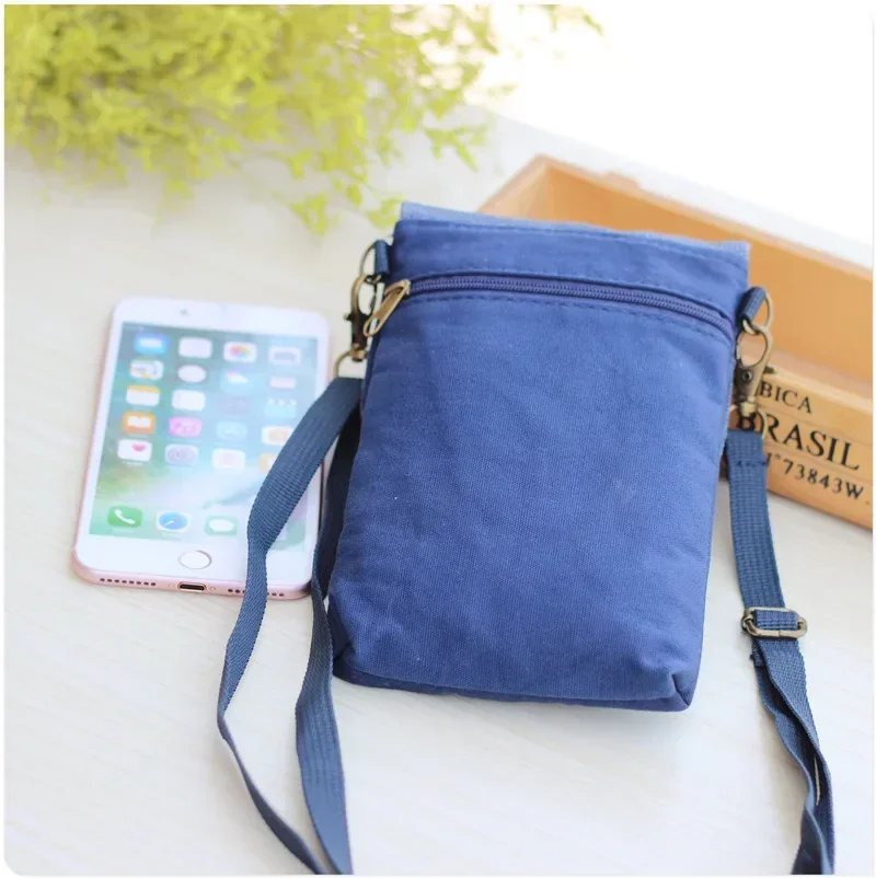 Women\'s Solid Color Mini Mobile Phone Bag Female Casual Small Crossbody Shoulder Bag Canvas Light Messenger Bag for Student