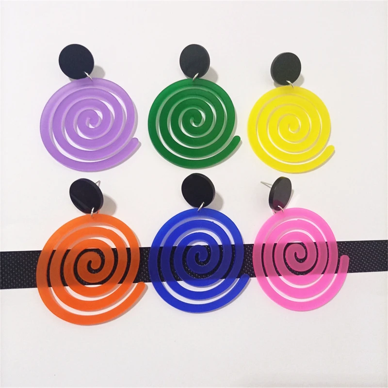 KUGUYS Clear Spiral Helical Drop Earrings for Women Pink Purple Orange Blue Green Yellow Trendy Acrylic Jewelry Accessories