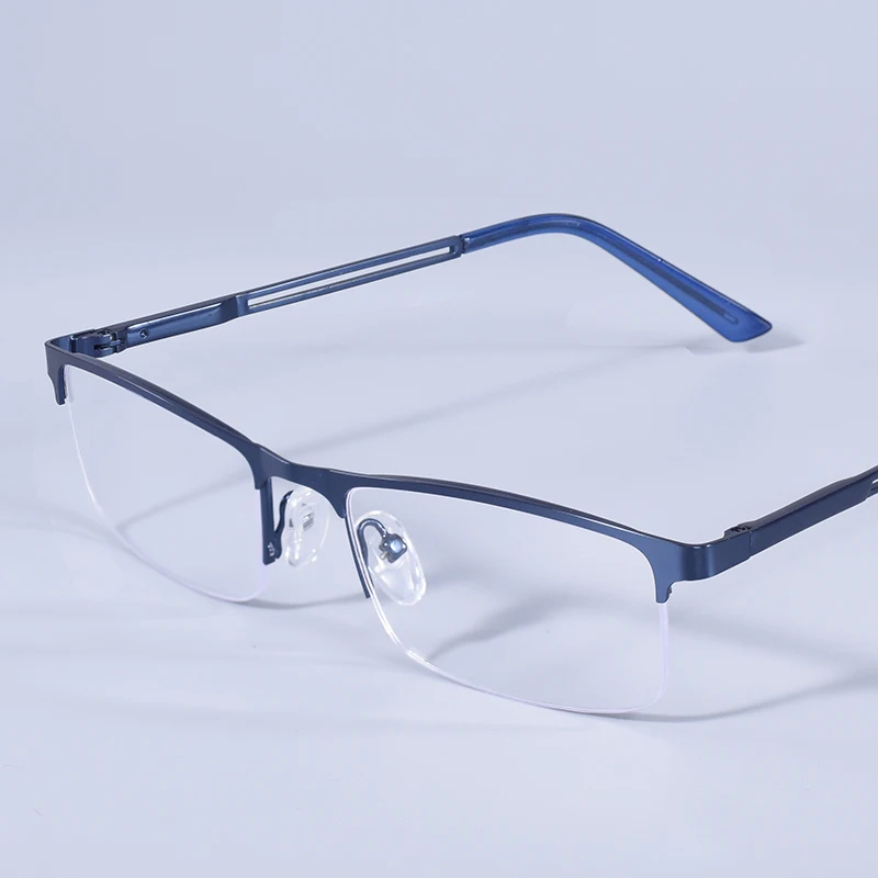 Readers Men Blue Light Blocking Reading Glasses Metal Half Frame Spring Hinge Presbyopia Magnifier Lens Eyewear +100+150+200+350