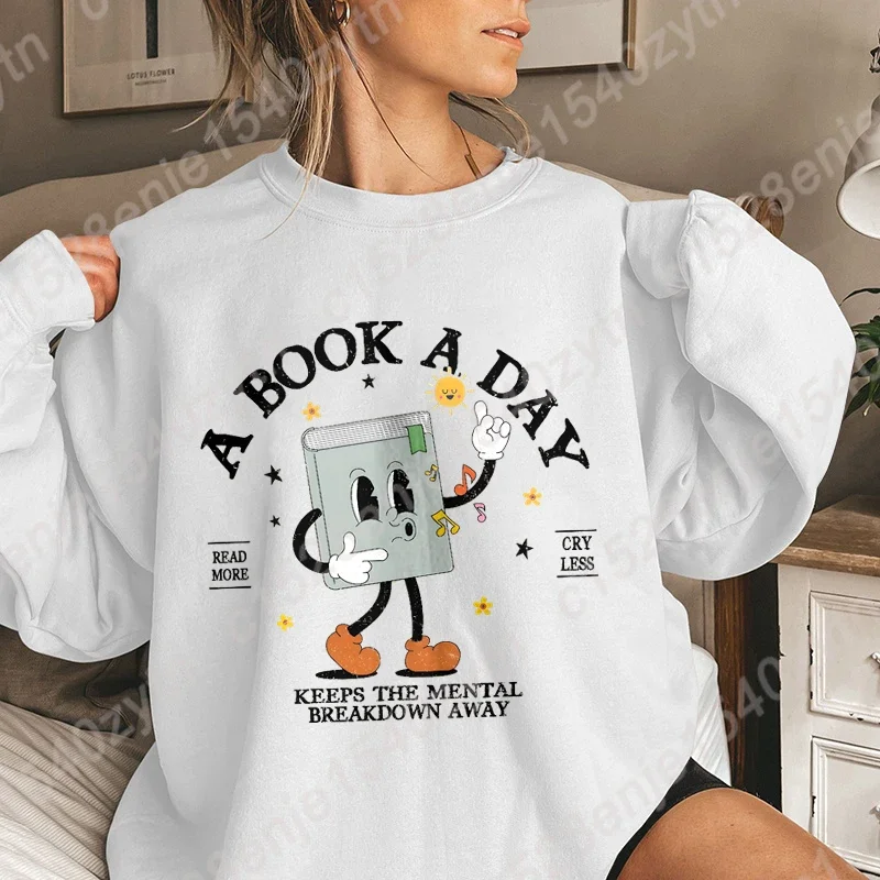 A Book A Day Letter Print Sweatshirts Fashion Women Oversized Sweatshirt Casual Long Sleeves Pullovers For Fall & Winter