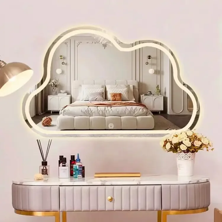 Irregular LED Mirror Bathroom Wall Light Aesthetic Funky Mirror Portable Art Moon Spiegel Wand For Home Living Room Decor