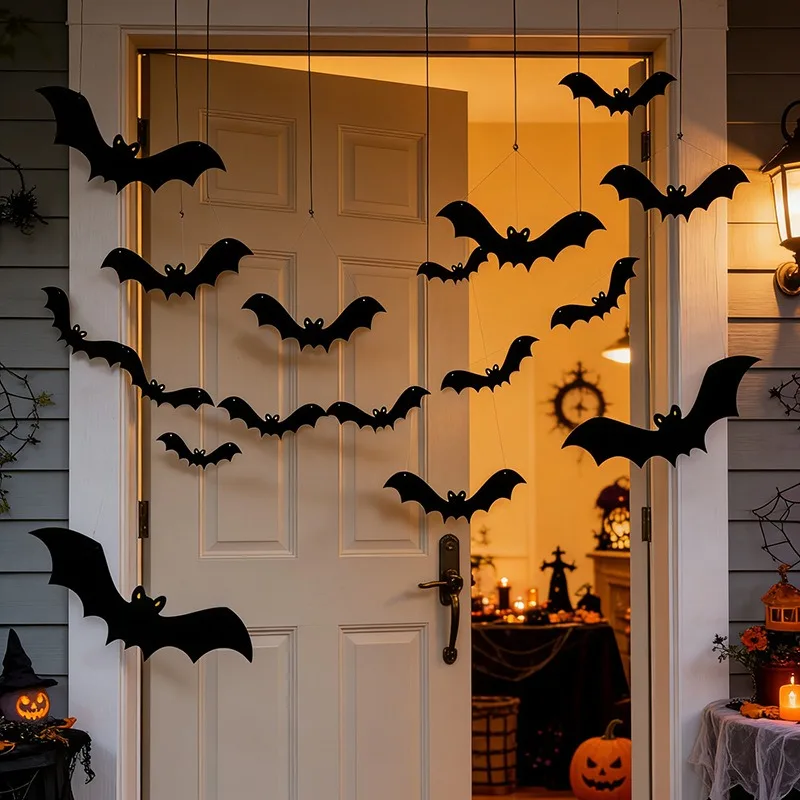 Halloween Bat Ceiling Hanging Decor Water-resistant Cardstock Pre-strung Reusable Design for Haunted House Birthday Party Halloween Event Decorators