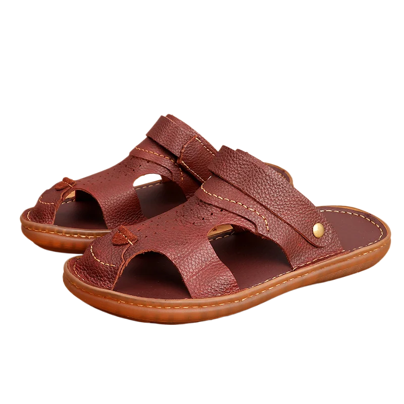 

Мужские сандалии из натуральной кожи 2-в-1 — пляжные тапочки с подошвой TPR, повседневная летняя обувь с закрытым носком