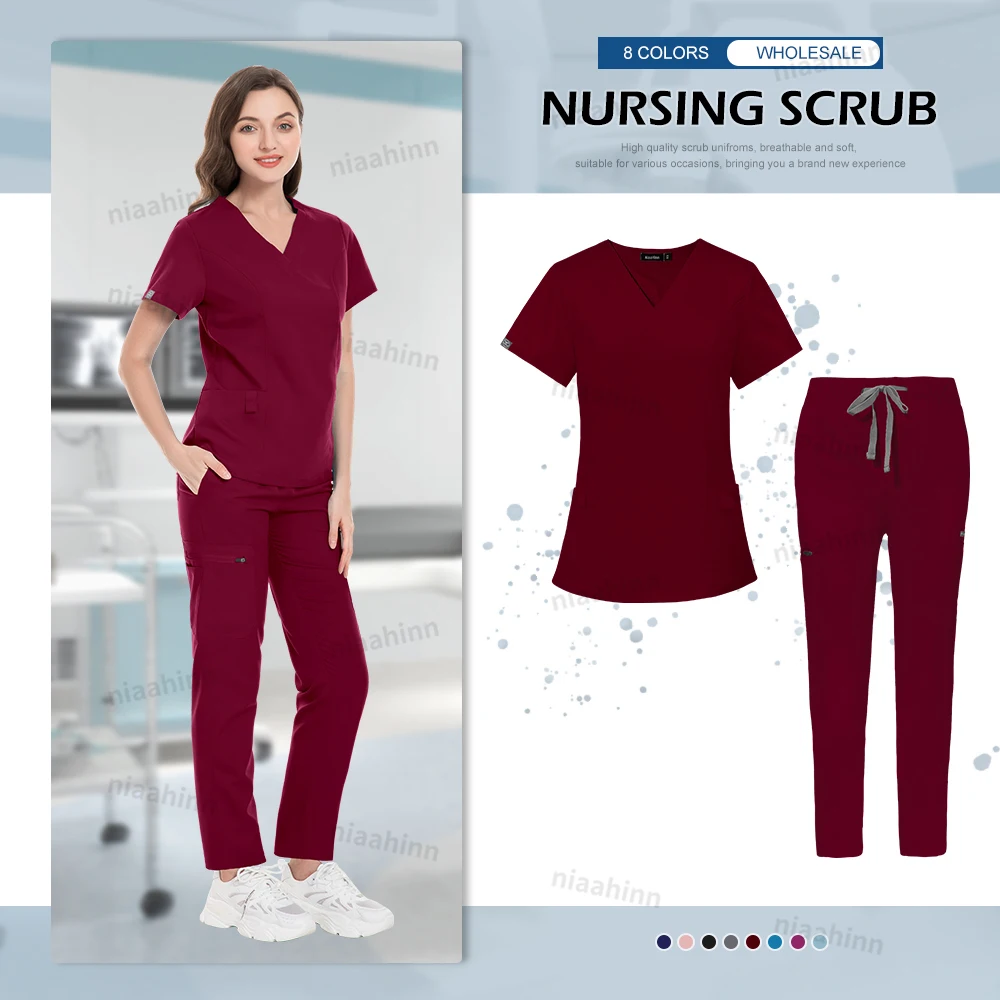 Großhandel Krankenhaus Scrubs Uniformen Set Krankenschwester Arzt Scrub Arbeitskleidung Apotheke Labor Veterinäruniform Slim Fit Medizinische Scrubs Frauen – Detail 14