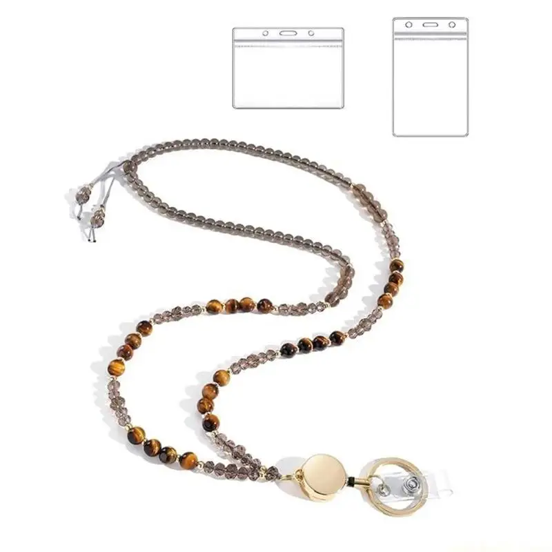 Beaded Lanyard Necklace For Key And Badge Card Holder Natural Stone Lanyard Necklace for Women Eyeglass Holder Lanyard
