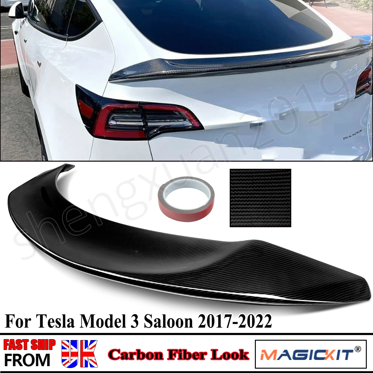 

For Model 3 Tesla Rear Trunk Boot Spoiler Wing Sedan 2016 2017 2018 2019 2020 2021 Ducktail Lip Carbon Look Tail Roof Lip Wing