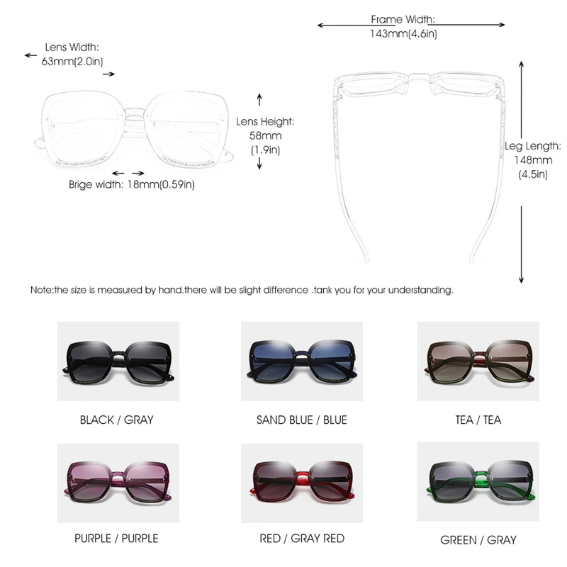 Fashion Square  Sunglasses Womne Vintage Designer Black Sun Glasses Big Frame Cool Sexy Female UV400