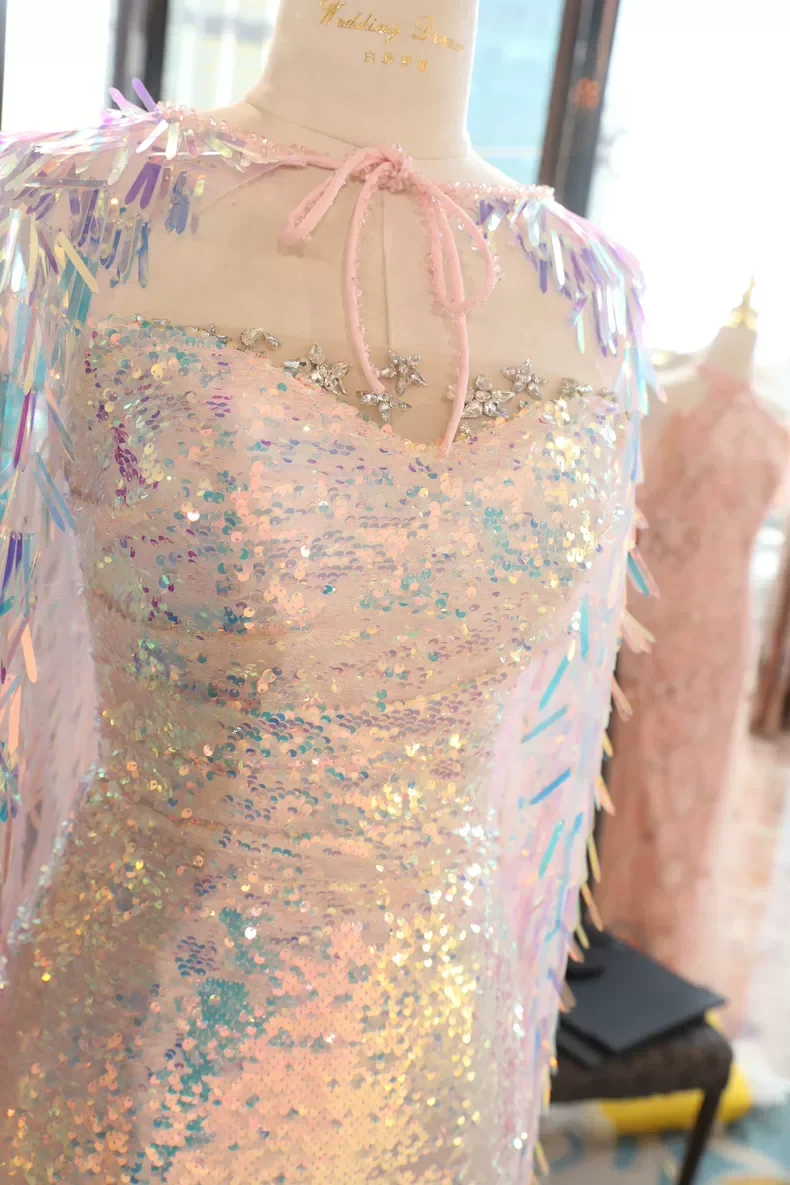 Abito con paillettes colorate Mantello da sposa con nappe Giacca da sposa romantica lucida, cappotto da sera alla moda da donna