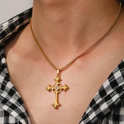 Stainless Steel Necklace Hip Hop Street Creative Fashion Cross Pendant Necklace For Women Jewelry Party Commuter Matching