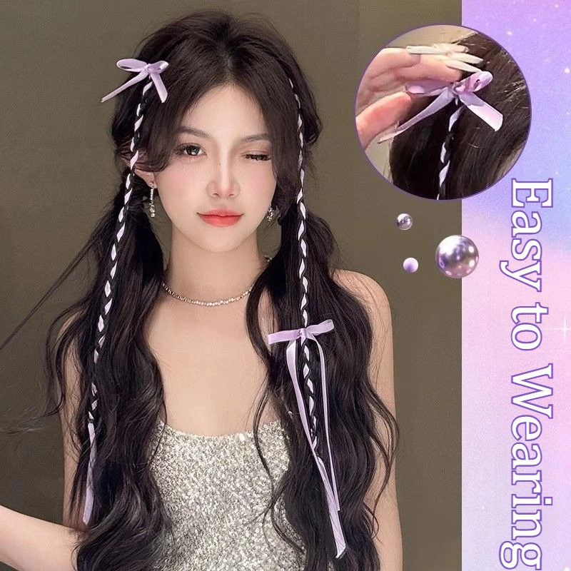 2/4 قطعة الشريط القوس الملاكمة جديلة للنساء موضة تويست مضفر شعر مستعار يومي جديلة غير مرئية BB كليب الشعر التمديد Y2K شعر مستعار مضفر