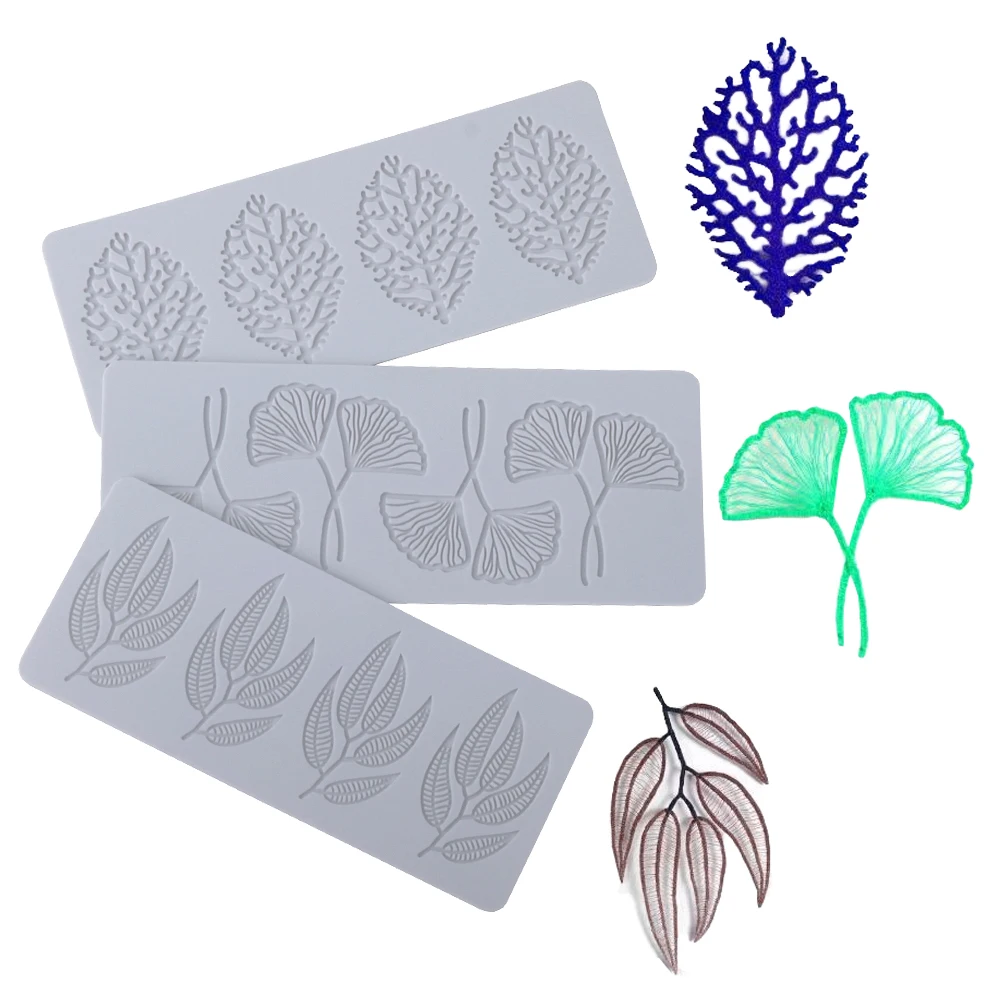 4 Cavity Coral Lace Pad Leaf Ginkgo Leaf Silicone Mold for Chocolate Crisps Molecular Gastronomy Baking