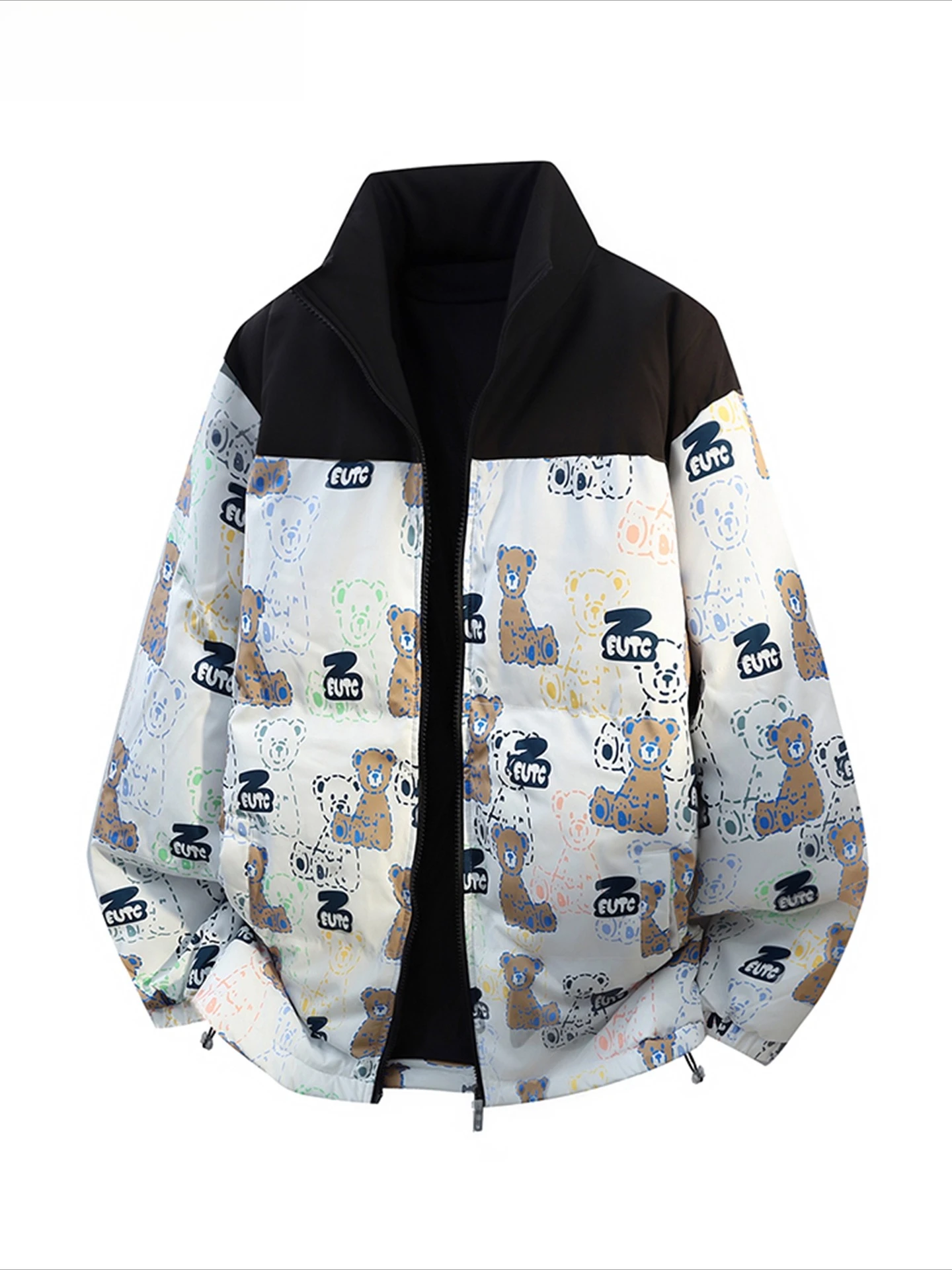 شتاء جديد الوردي الأخضر الوقوف طوق الكرتون الدب طباعة سترة قطن الرجال فضفاضة مريحة تنوعا معطف القطن الأسود غير رسمي #5