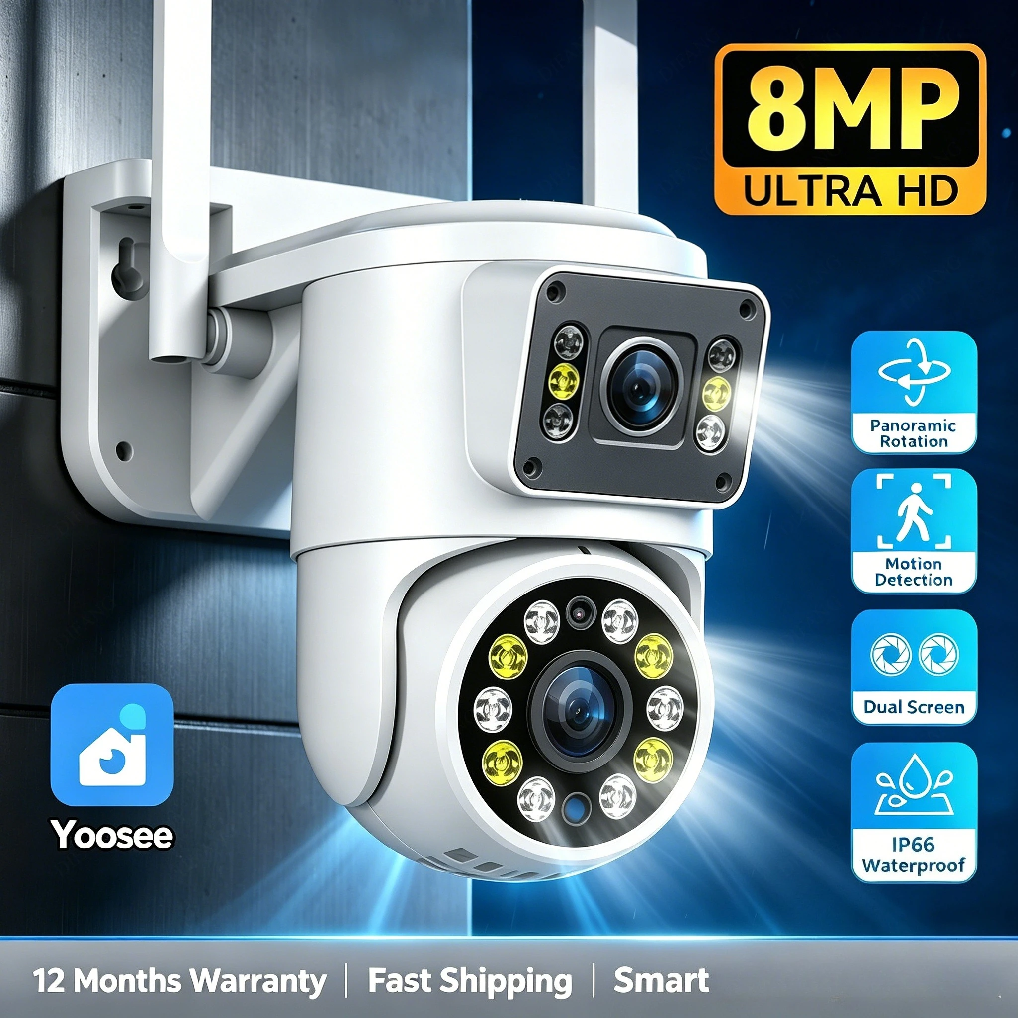 8MP 4K PTZ Wifi Camera Dual Lens with Dual Screen Ai Human Detect Auto Tracking Outdoor Surveillance Security Camera Yoosee