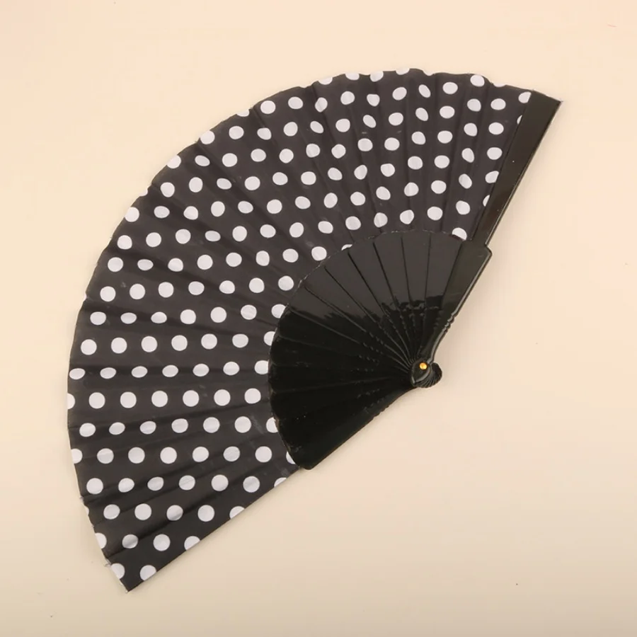 Polka Dots Pattern Portable Folding Fan Vintage Dancing Fan Hand Fan Summer Wedding Birthday Party Guests Gift Favors
