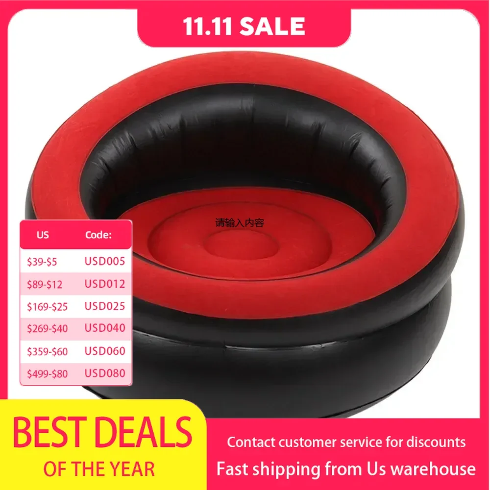 

Inflatable Couch Flocking Air Sofa Simple Inflatable Chair for Living Room Bedroom Reading Room Office Balcony Travel Red