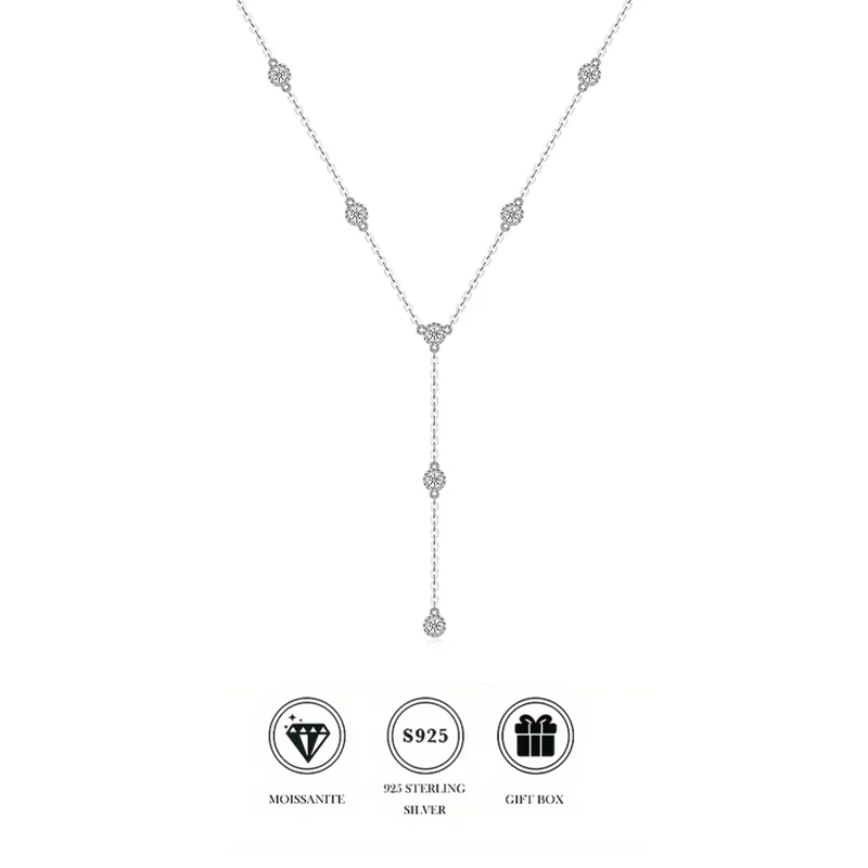 

Серебряное колье-лариат 925 пробы с муассанитом - Изящное ювелирное украшение с подвеской-цепочкой для женщин