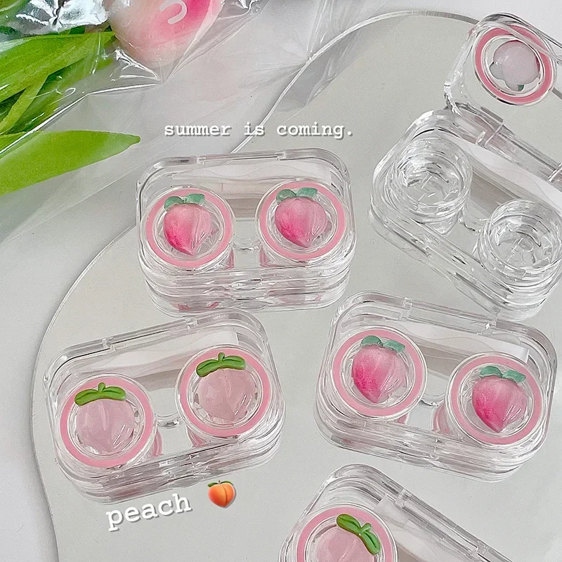 Pink Peach Clear Visible Contact Len Case NoScrew Lid Contact Lens Organizer Colored Contacts Lens Case Travel Organizer 2025New