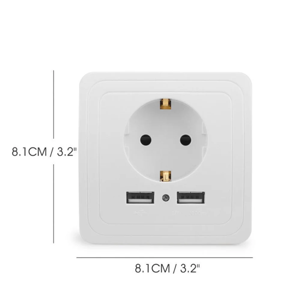 Wandmontage USB-stopcontact 2 USB-oplaadpoorten Brandwerend stopcontact Eu-aansluiting Gemakkelijk te installeren voor thuiskantoor Commercieel