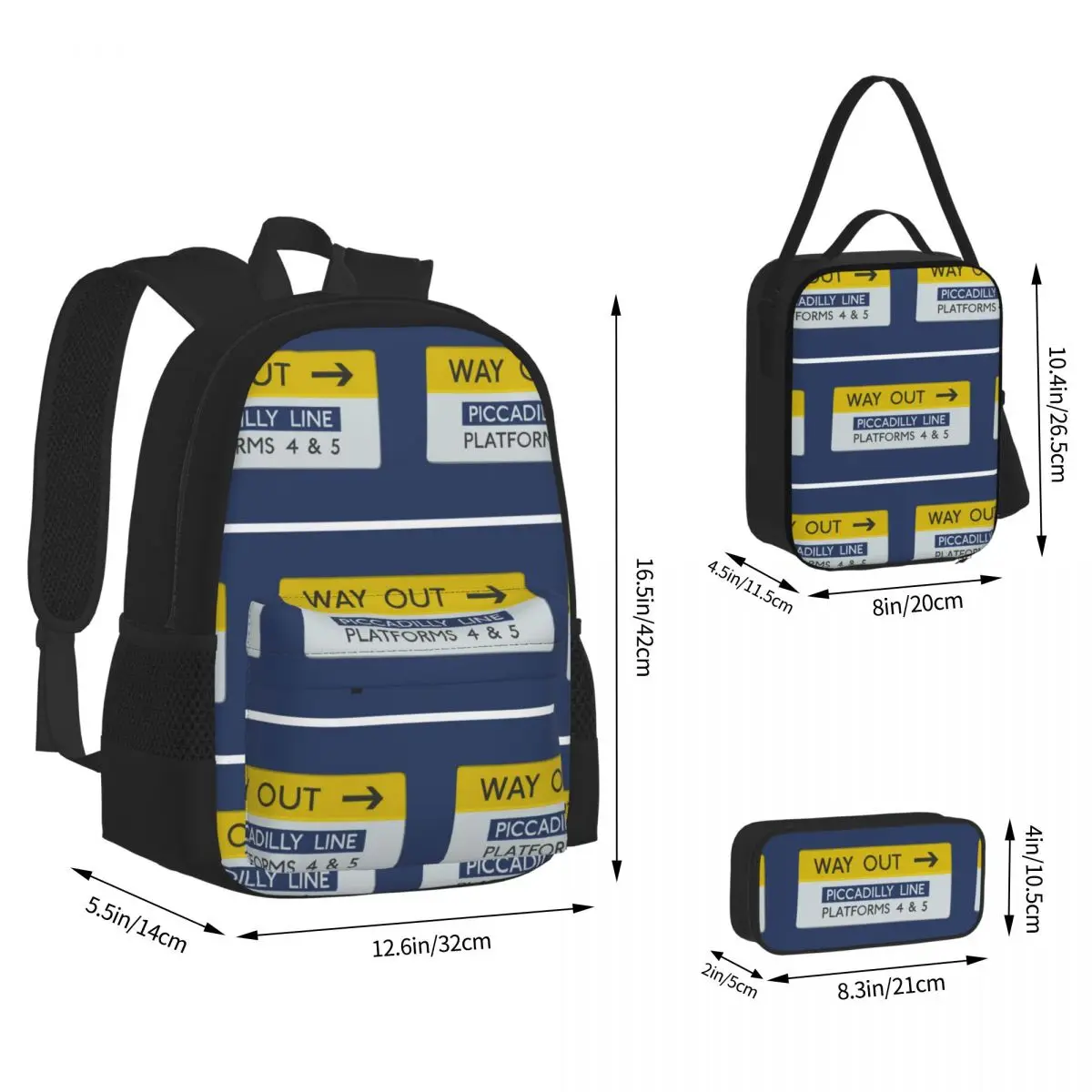 London Underground Way Out Sign Backpacks Boys Girls Bookbag Students School Bags Kids Rucksack Lunch BagPen Bag Three-Piece Set