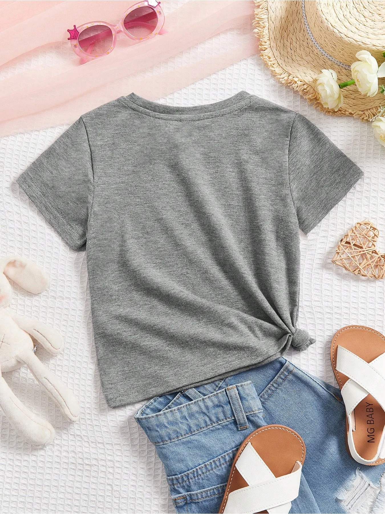 2026 casual and comfortable children's clothing, small dog print solid color round neck short sleeved top T-shirt