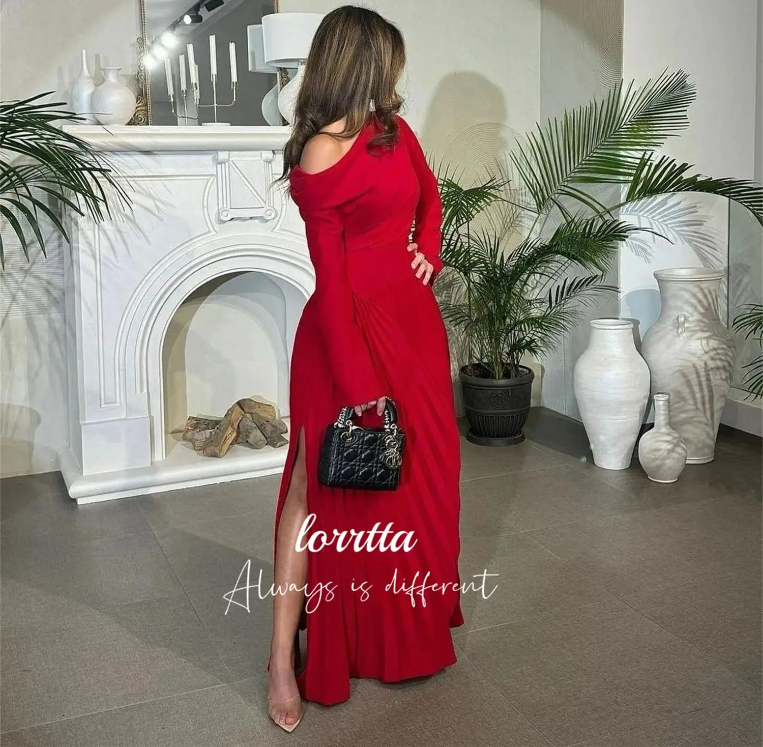 Customized Grace Red Evening Dress Long Sleeves Elegant Party Dresses for Women Luxury Robe De Soiree Femmes Woman Prom Wedding