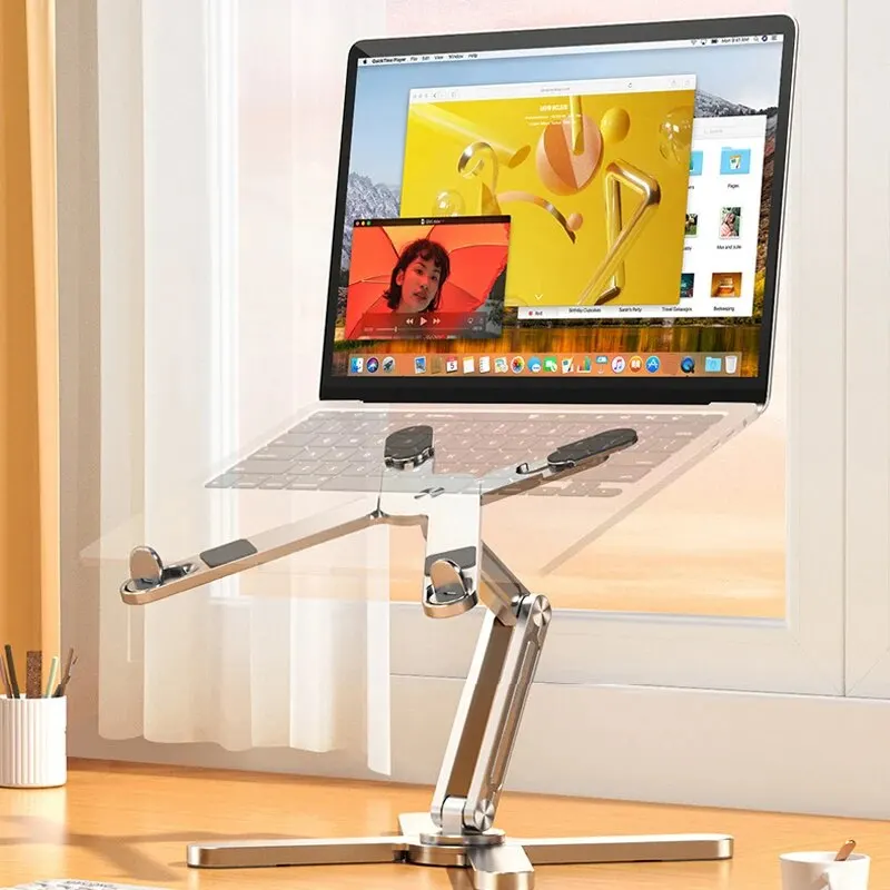 Portable aluminum alloy tablet & laptop stand — foldable, telescopic, 360° rotating desktop holder 1