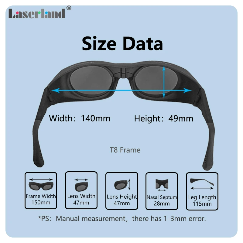 T8-8 980nm-1064nm-2940nm Gafas de protección láser infrarrojas IR CE OD5+