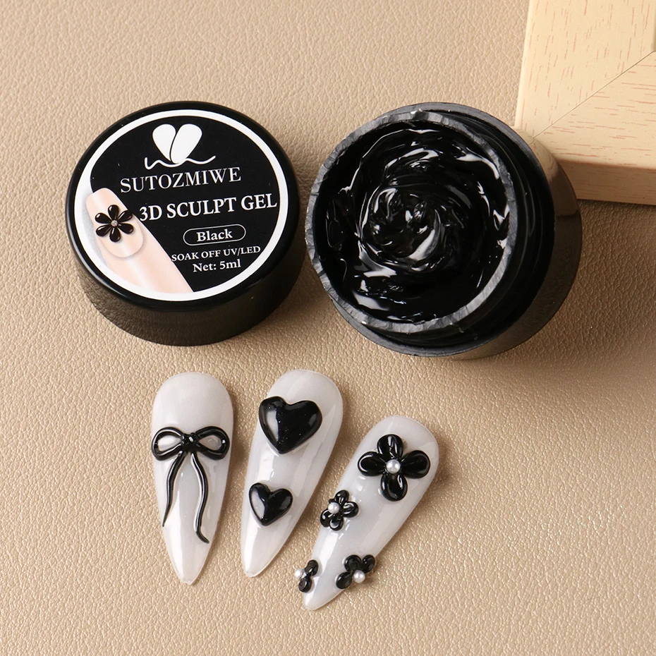5ml Schwarzes 3D-Modelliergel für Schnelle Nagelverlängerung Elegantes Schnitz-Blumen-Nagelkunst-Formgel Nicht Klebend Handfreundliches Hartgel – Detail 10