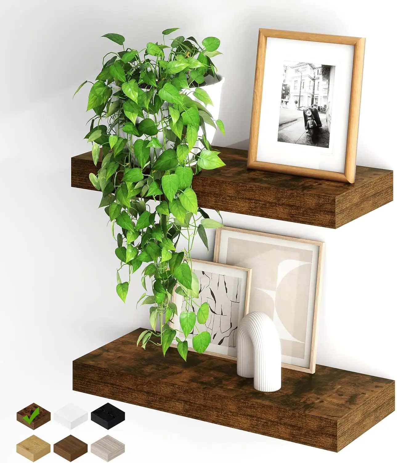 

Floating Shelves for Wall, 20Inch Floating Shelves Set 2, Hanging Shelf with Invisible Brackets, Wood Shelves for...